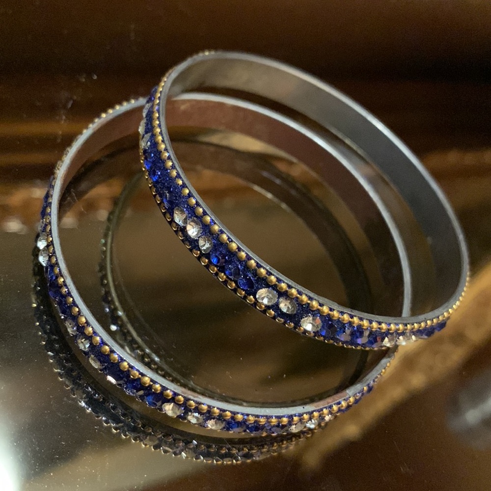 *ONE LEFT* Crystal Studded Bangle Bracelet Set- Royal Blue
